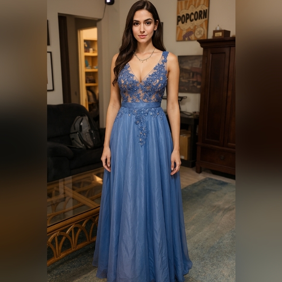 Stunning Aspeed Blue Evening Gown Sz - Picture 1 of 5